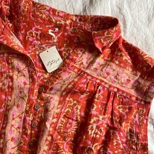 Free People Red Boho Print Linen Shapeless Romper | Summer, Spell, Comfy, Shorts